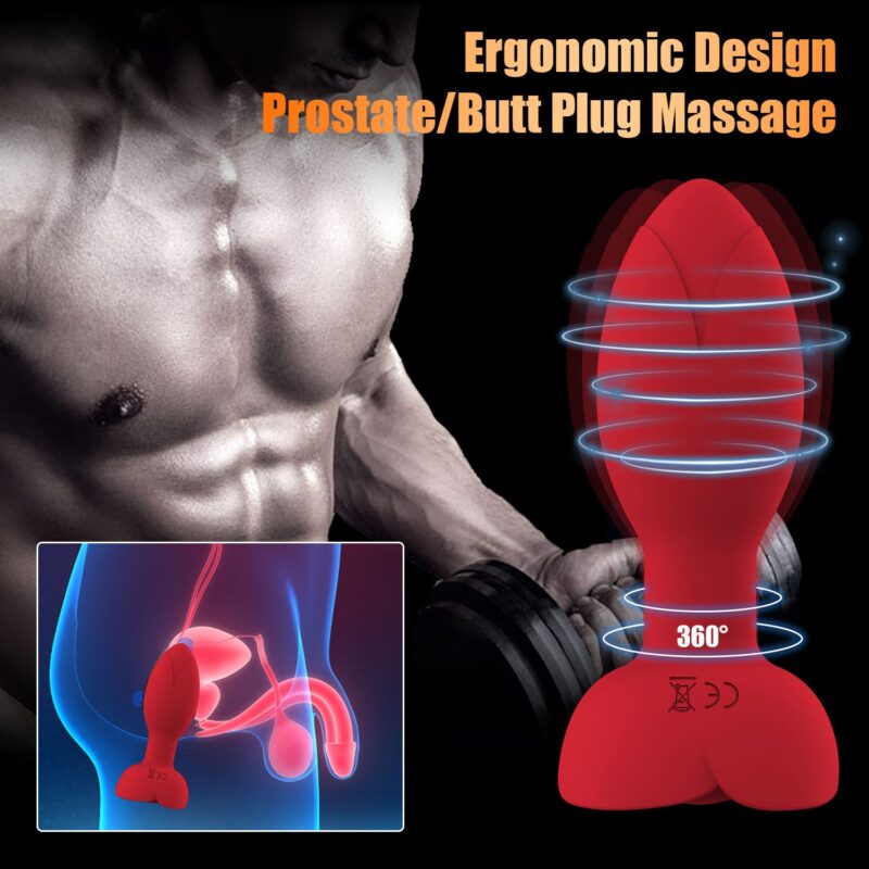 App Remote Control Rotating Anal Plug Silicone Black Red For Adults 12