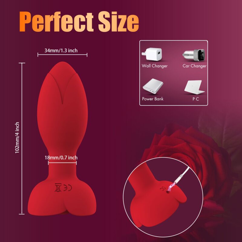 App Remote Control Rotating Anal Plug Silicone Black Red For Adults 9