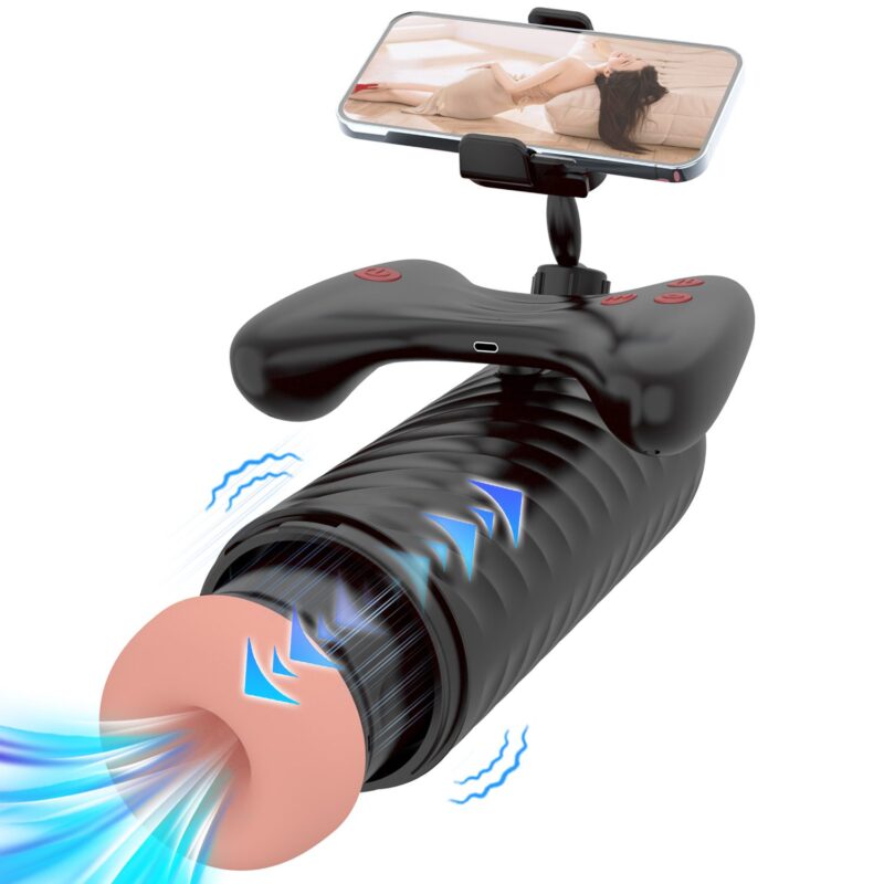 Male Electric Automatic Telescopic Vibrating Suction Masturbator With Phone Video Stand 10