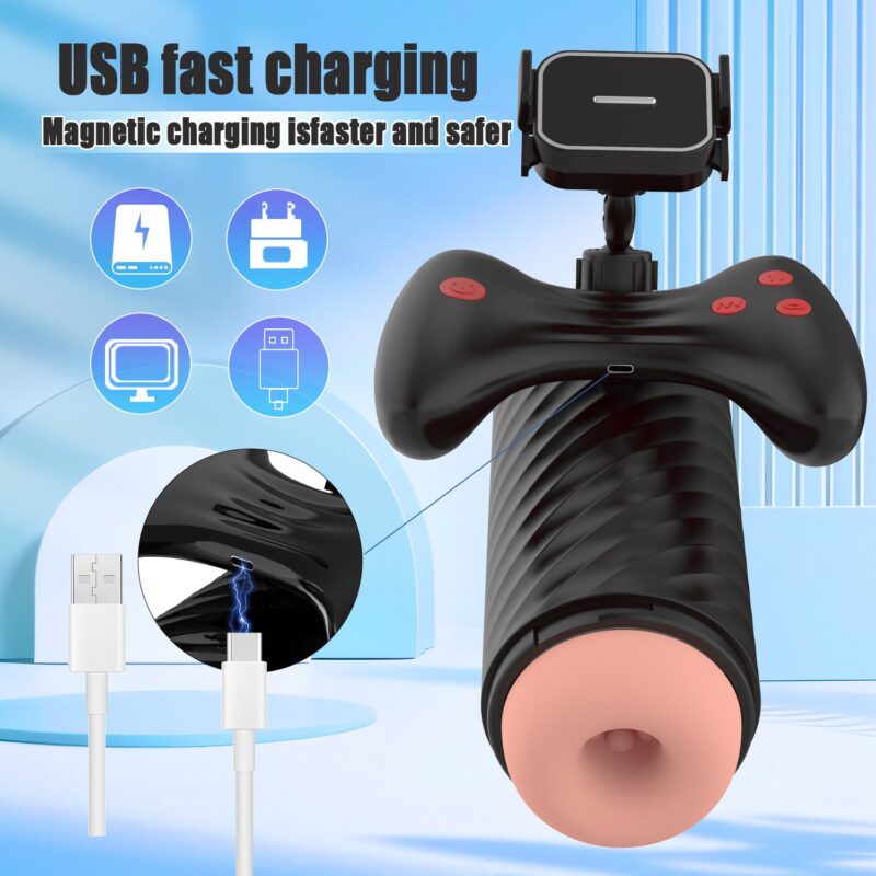 Male Electric Automatic Telescopic Vibrating Suction Masturbator With Phone Video Stand 6